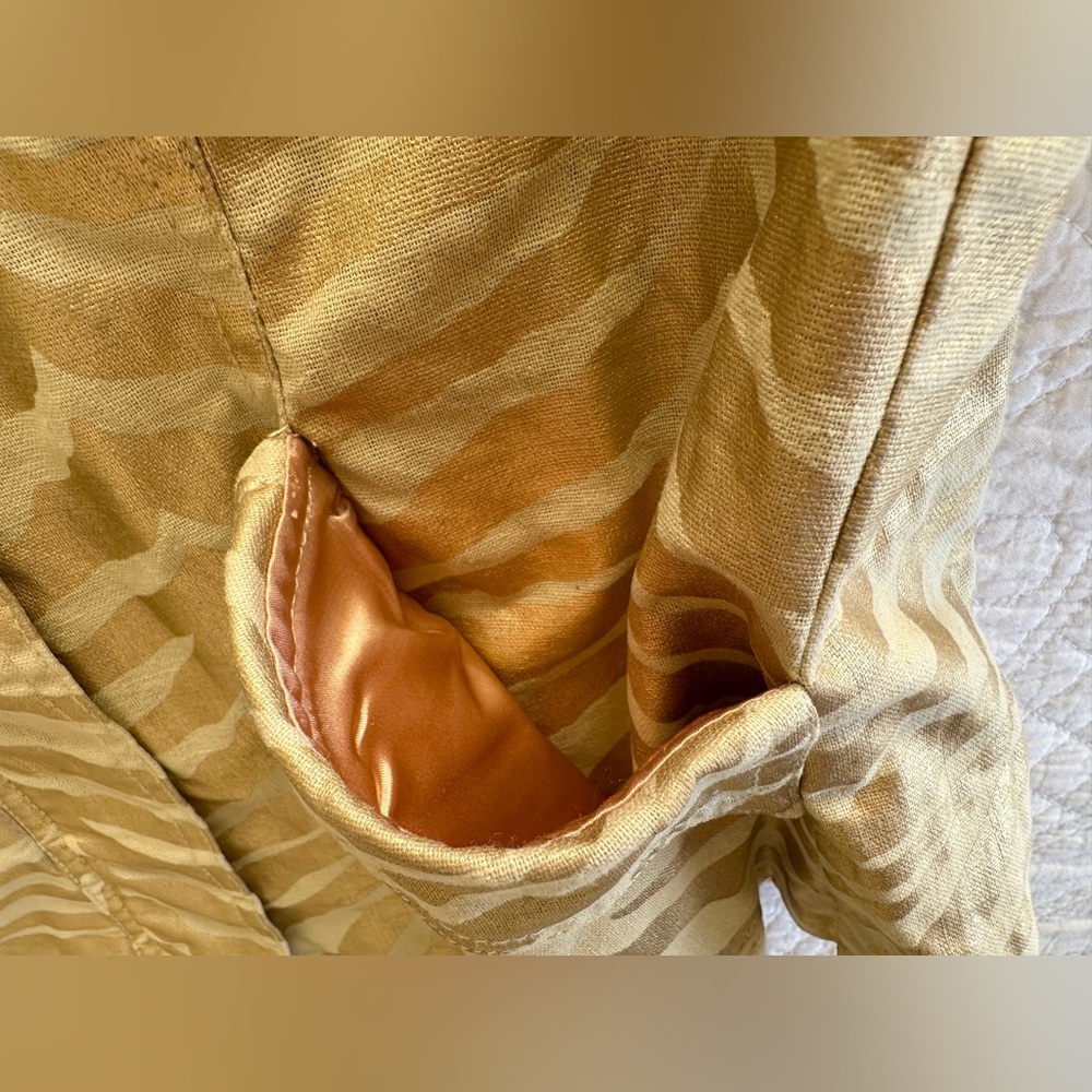 Berek Takako Metallic Gold Blazer Jacket Sz Medium Pockets Full Zip Linen Blend - Picture 12 of 16